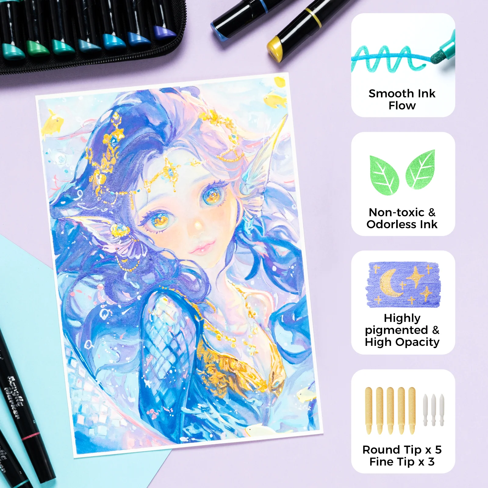 Ohuhu Dual Nib Waterproof Acrylic Pen 30 / 60 / 90 Colors - Kakaako - Image 13