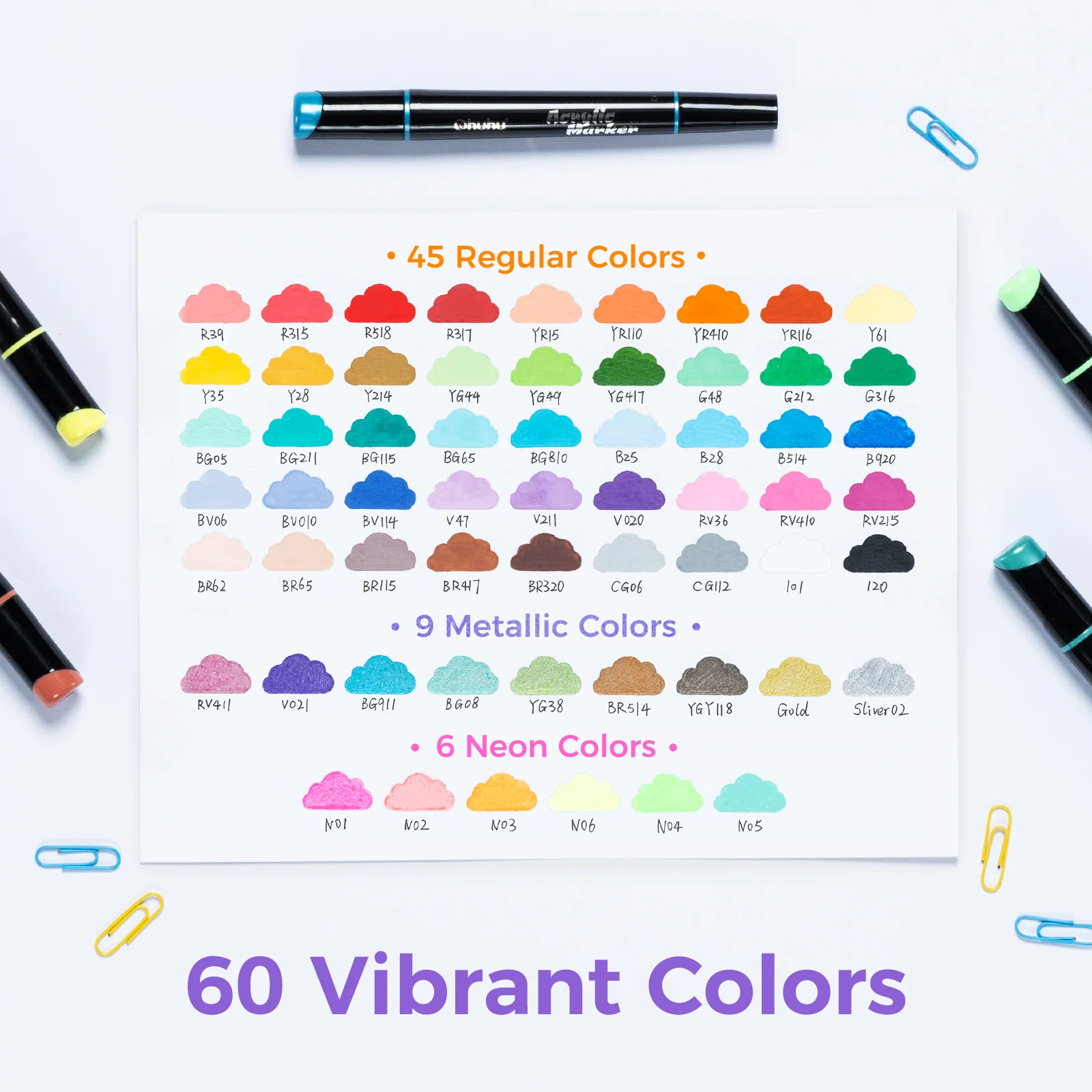 Ohuhu Dual Nib Waterproof Acrylic Pen 30 / 60 / 90 Colors - Kakaako - Image 19