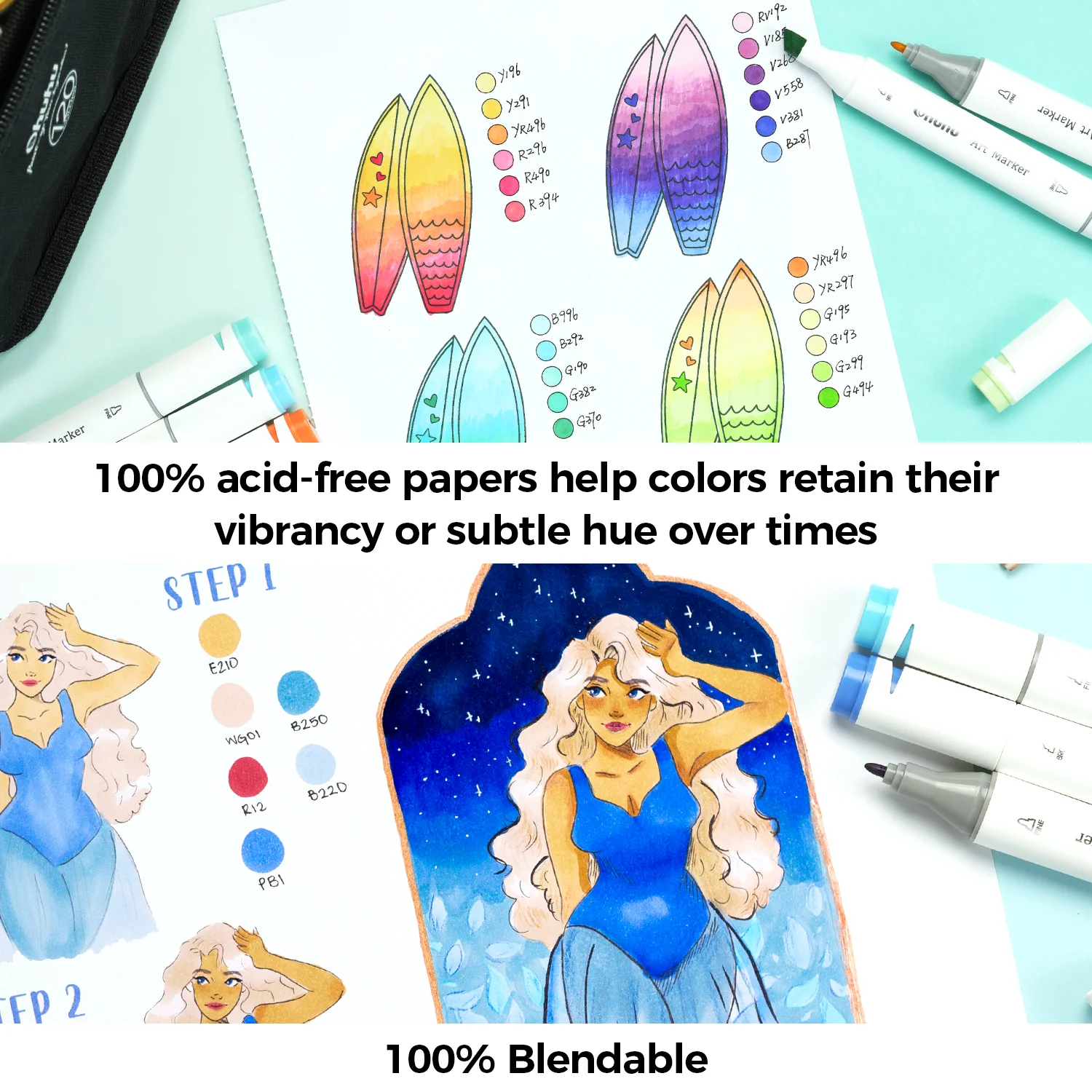 Ohuhu Bleedproof Double-Sided Marker Pad, Glue-Bound - Image 6