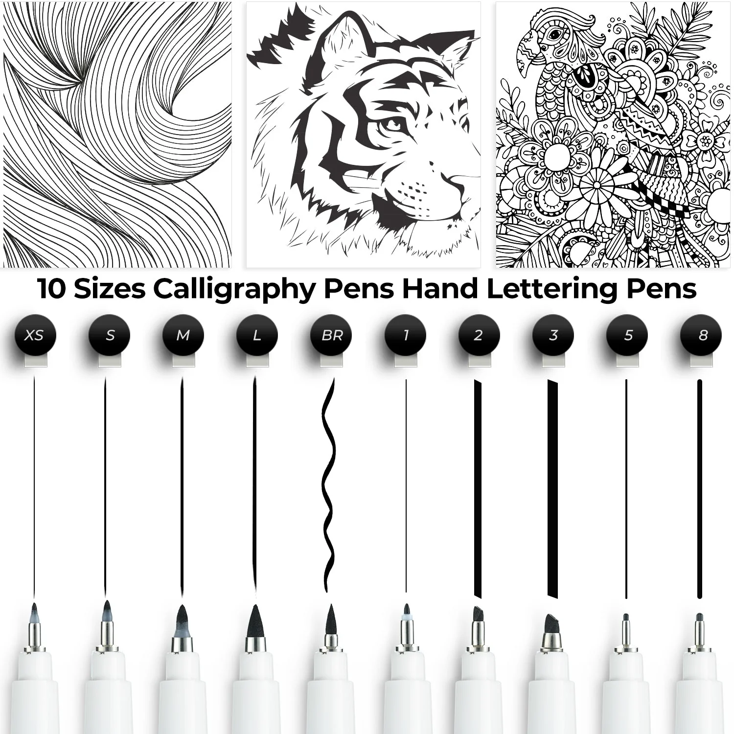 Ohuhu Calligraphy Pens, Brush Chisel Fine 10 Size Tips (Europe Only) - Image 2