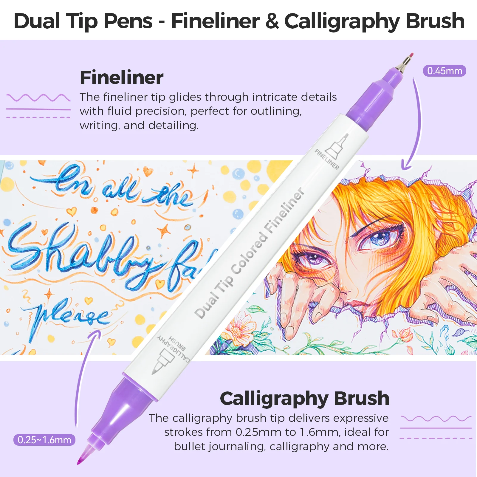 Ohuhu Colored Fineliner & Brush Pens, 12 Colors - Image 3