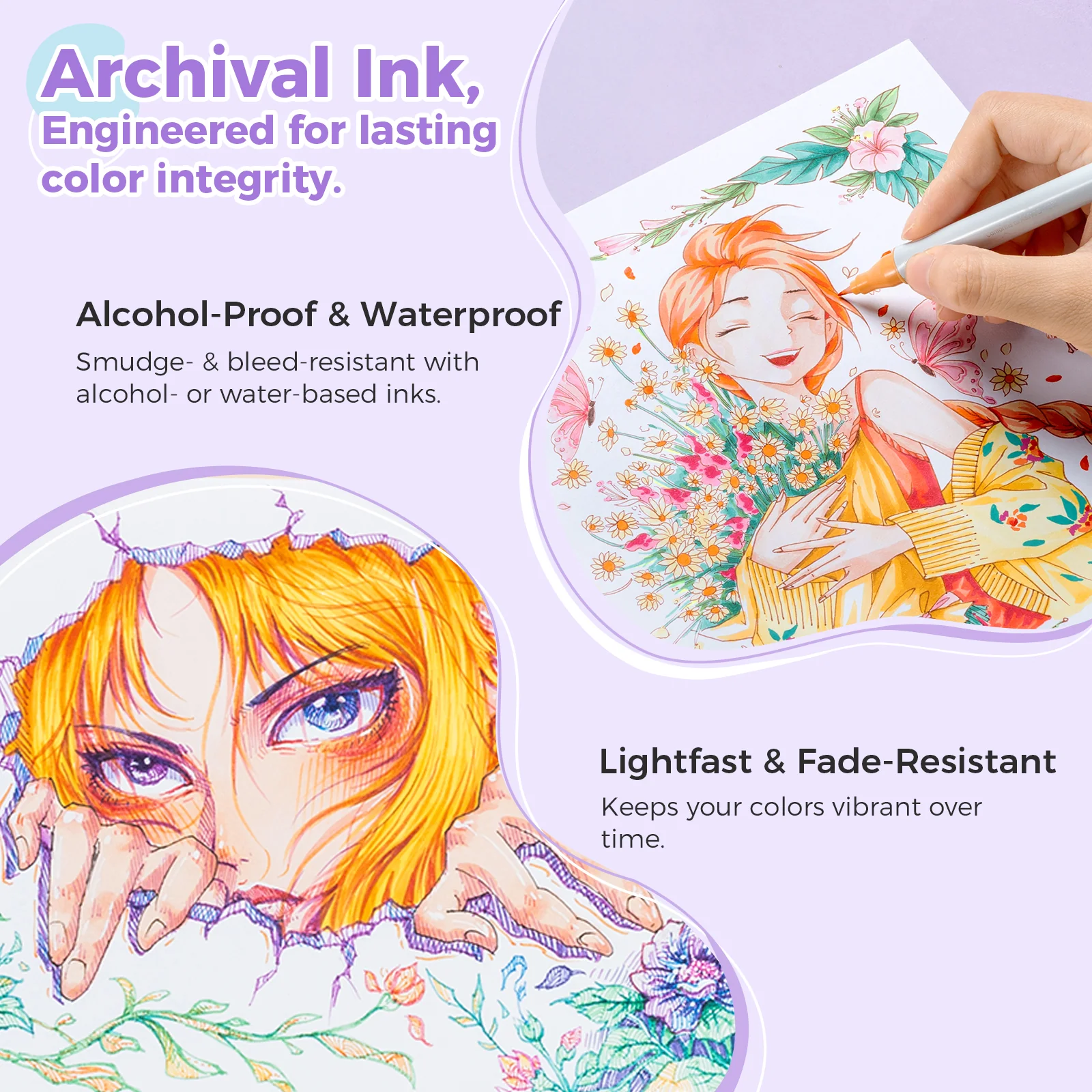 Ohuhu Colored Fineliner & Brush Pens, 12 Colors - Image 4