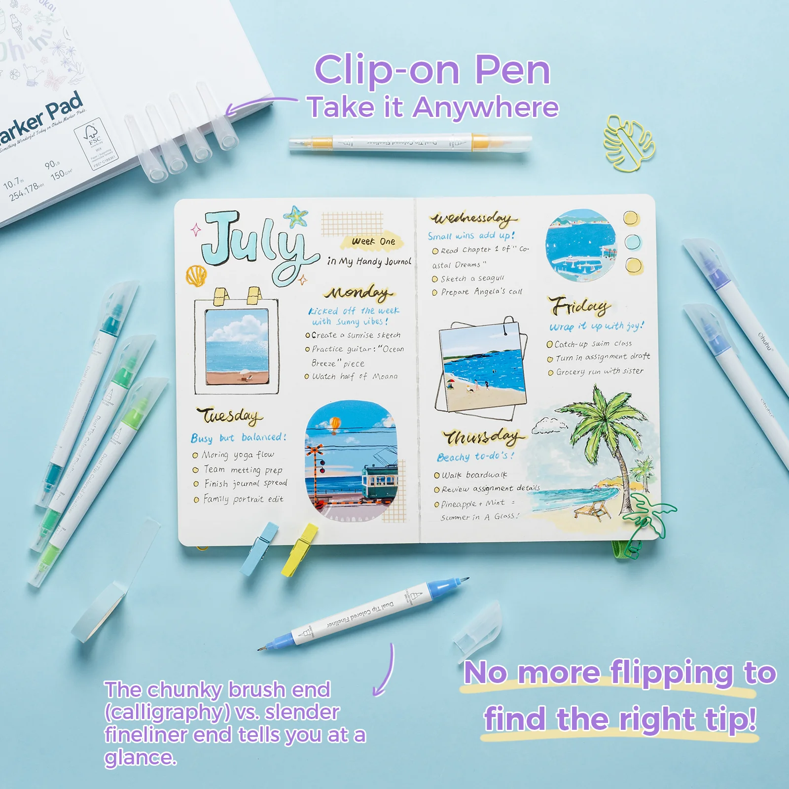 Ohuhu Colored Fineliner & Brush Pens, 12 Colors - Image 9