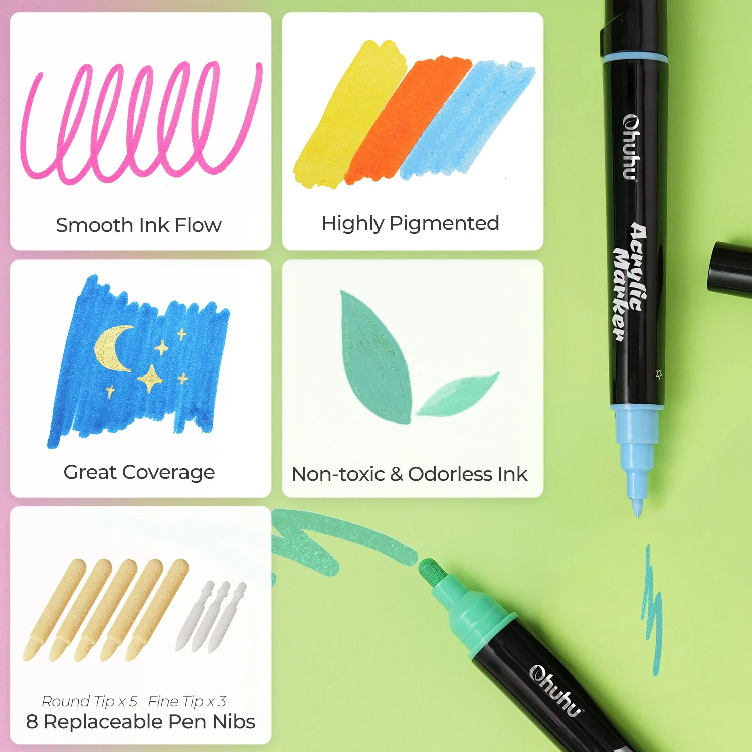 Ohuhu Dual Nib Acrylic Pen 30 Colors (Europe Only) - Image 4