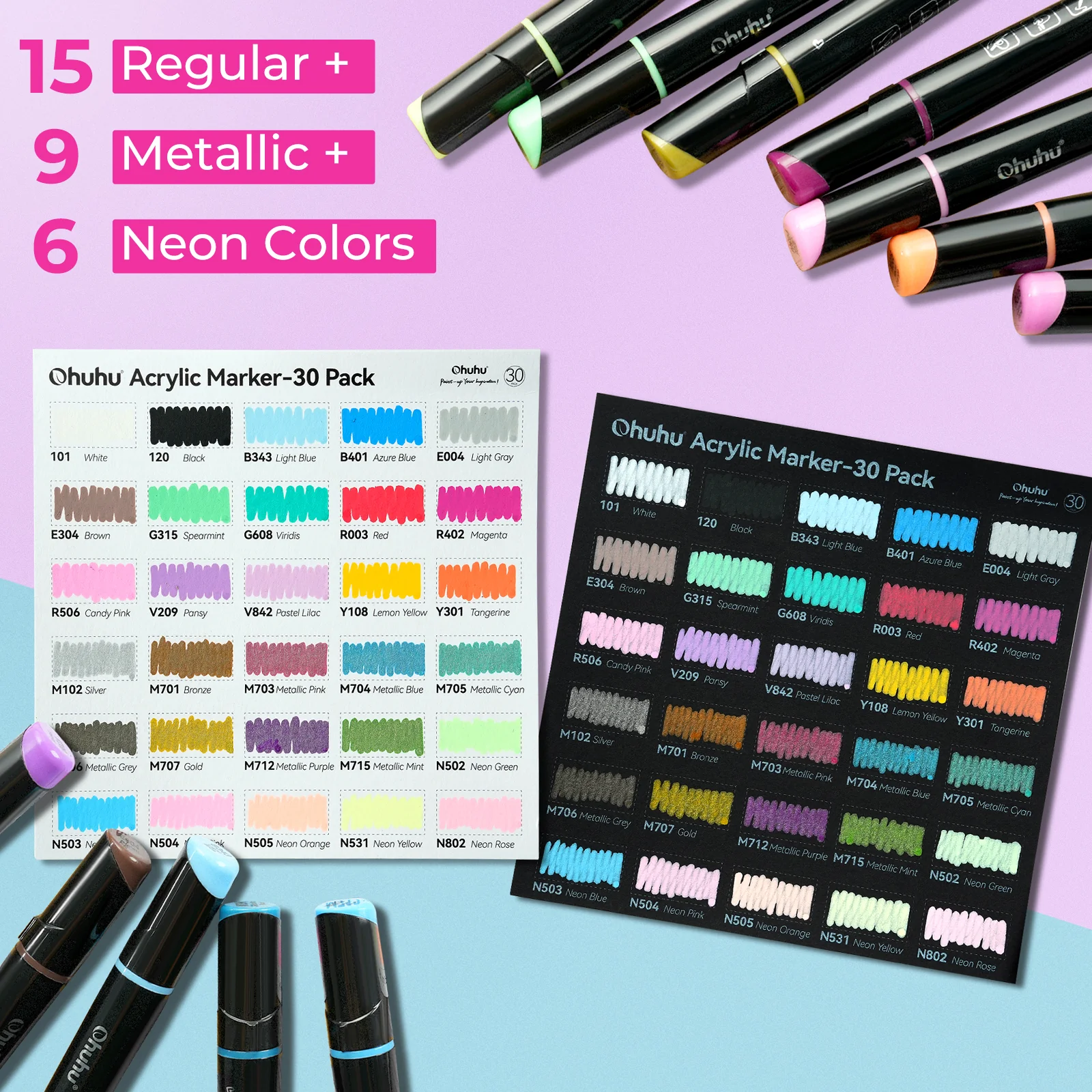 Ohuhu Dual Nib Waterproof Acrylic Pen 30 / 60 / 90 Colors - Kakaako - Image 8