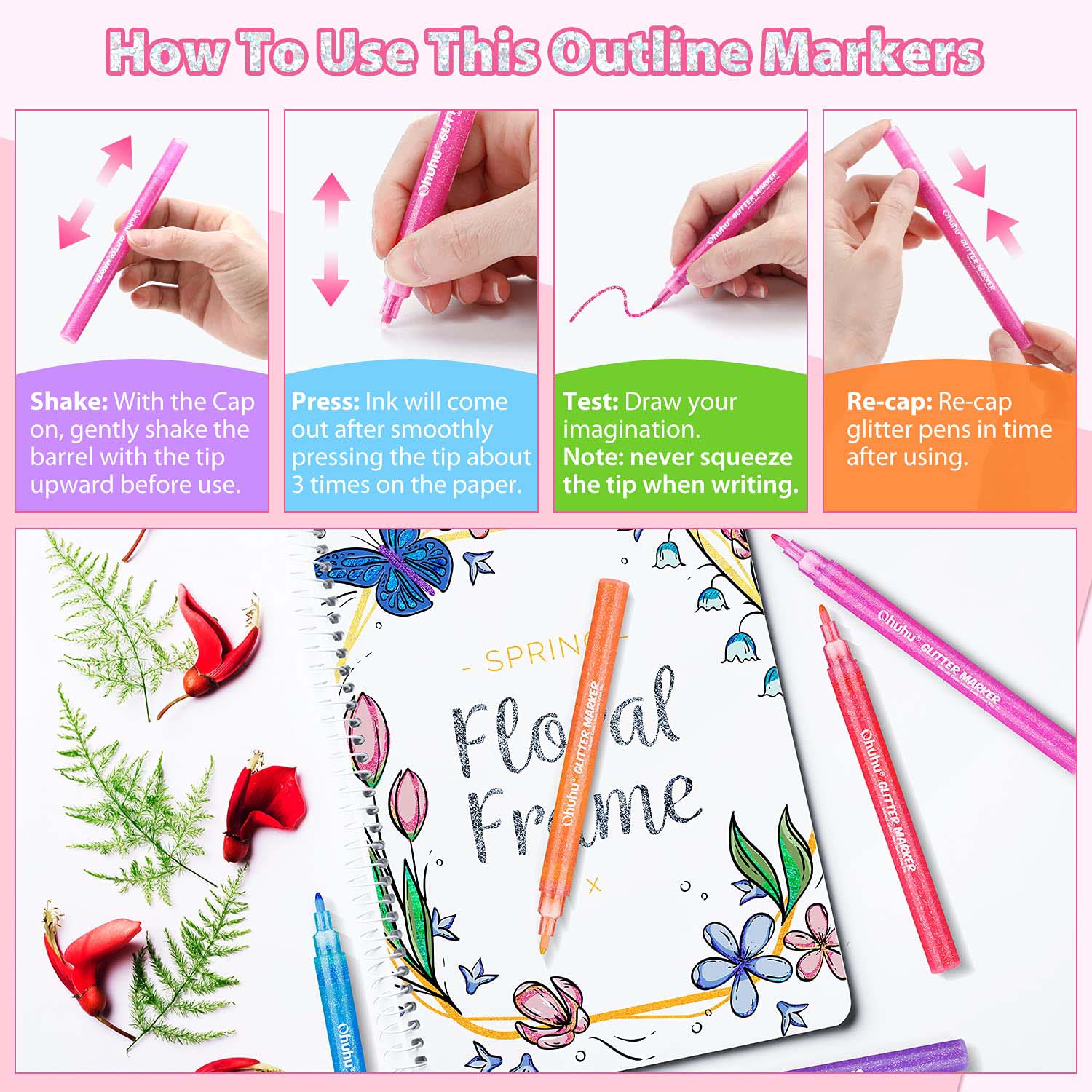 Ohuhu Glitter Metallic Marker Pens (Europe Only) - Image 3