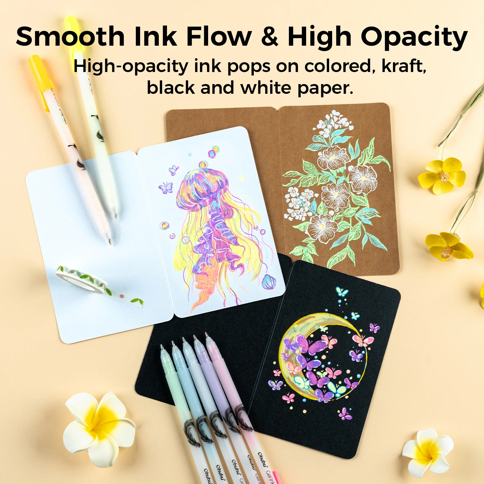 Ohuhu Gel Pens - Gold, Silver, White & Colorful 12-Pack - Image 16