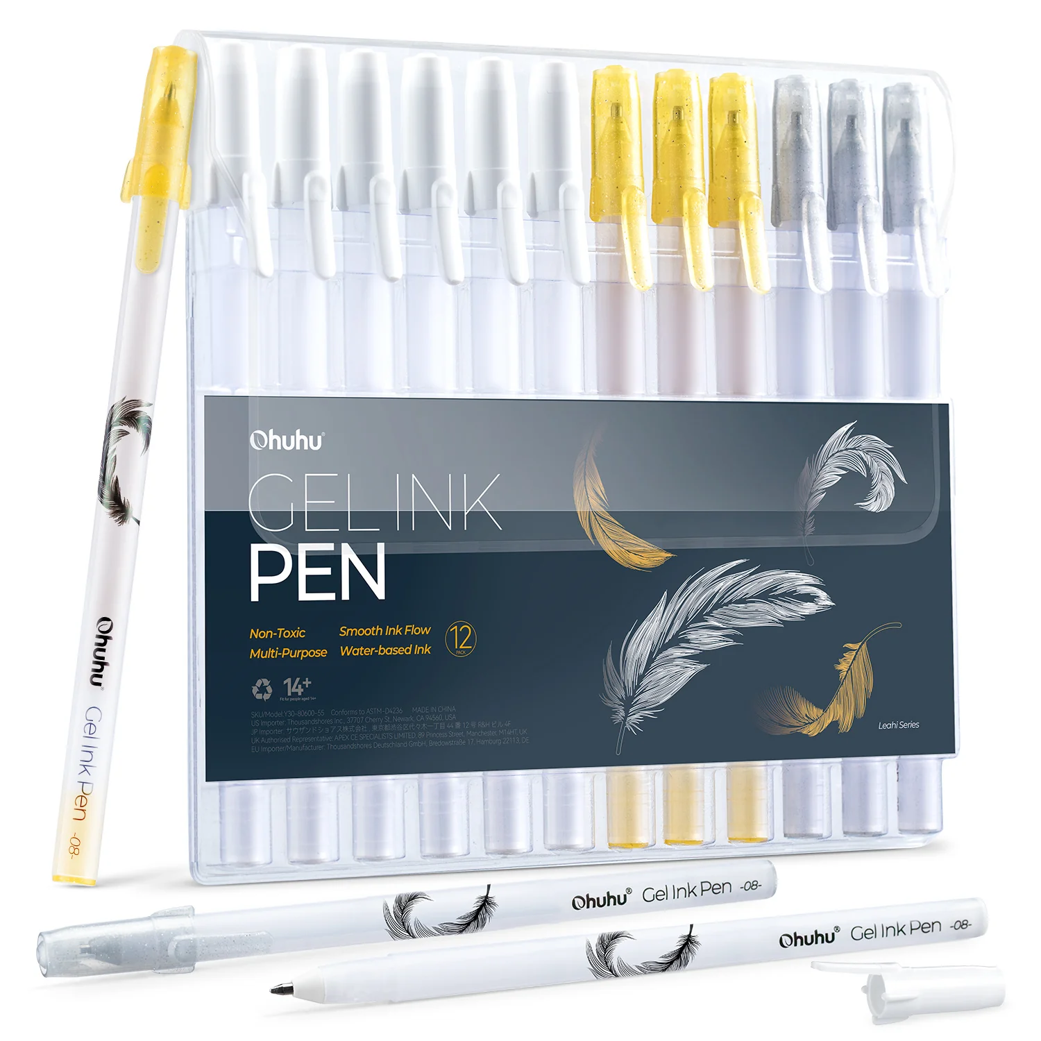 Ohuhu Gel Pens - Gold, Silver, White & Colorful 12-Pack - Image 9