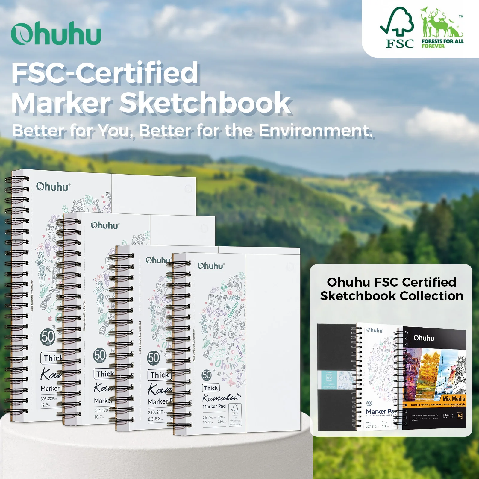 Ohuhu Heavyweight Bleedproof Double-Sided Marker Pad, Spiral-Bound - Kamakou - Image 42