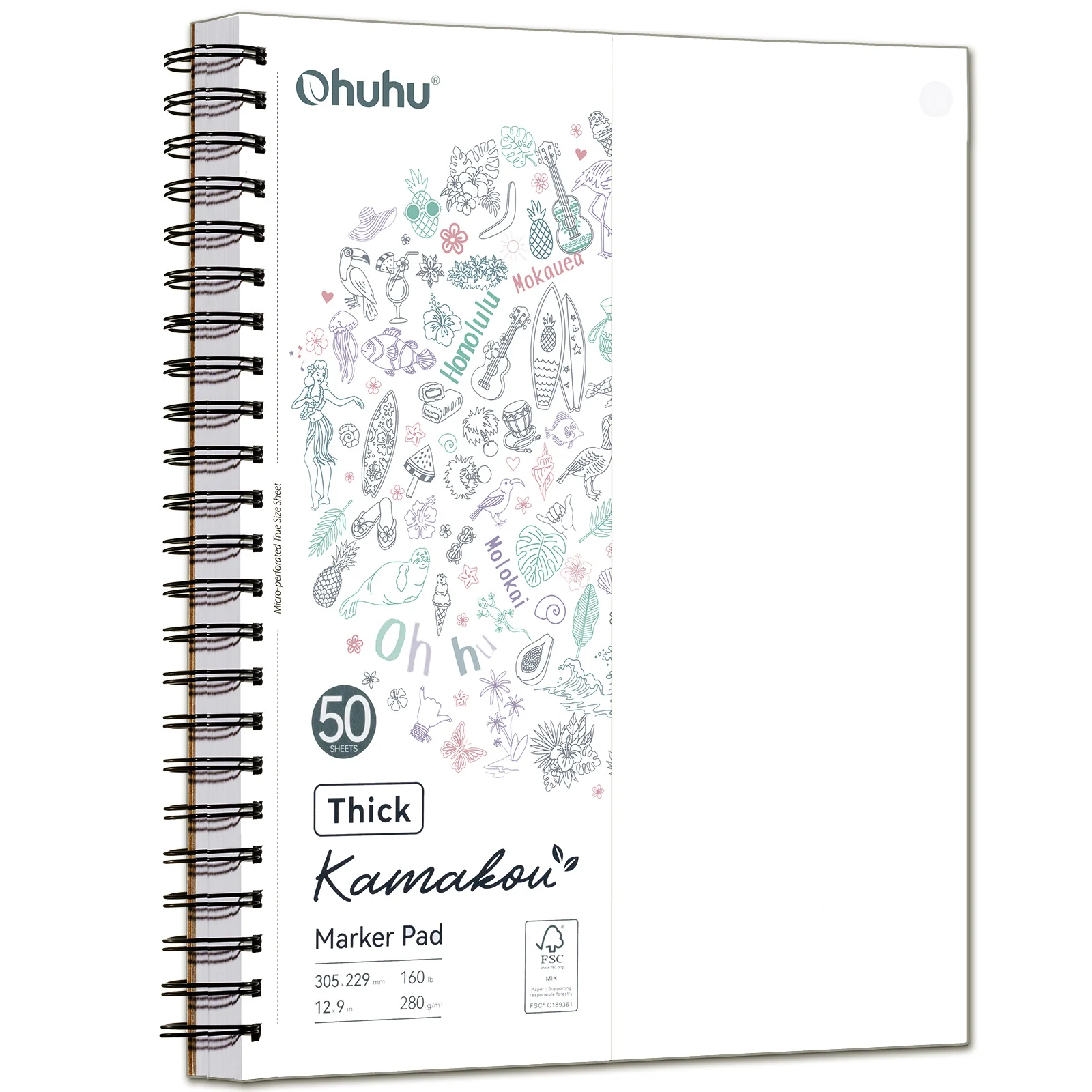 Ohuhu Heavyweight Bleedproof Double-Sided Marker Pad, Spiral-Bound - Kamakou - Image 43