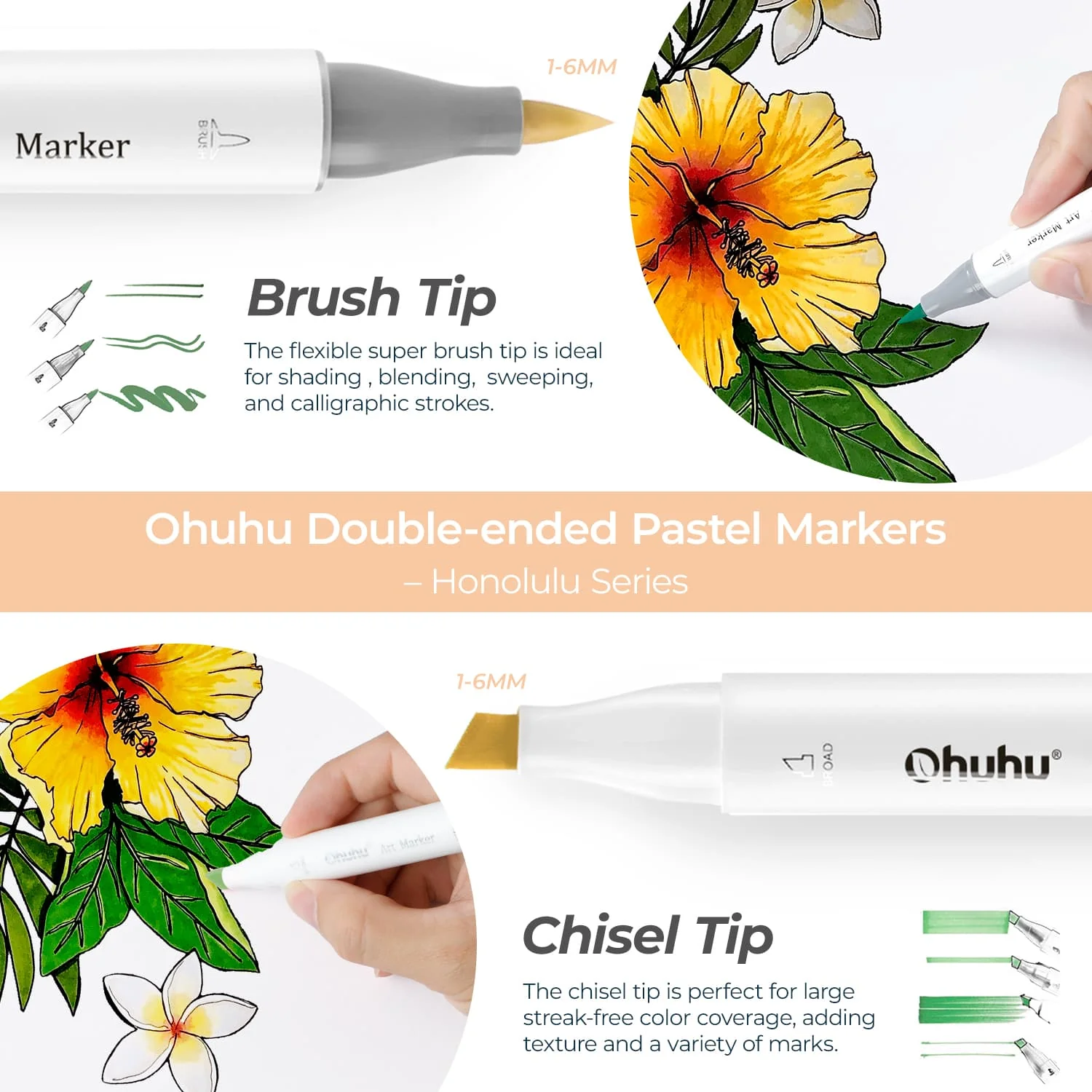 Ohuhu Honolulu 96 Pastel Colors Alcohol Art Markers - Sweetness & Blossoming (Europe Only) - Image 2