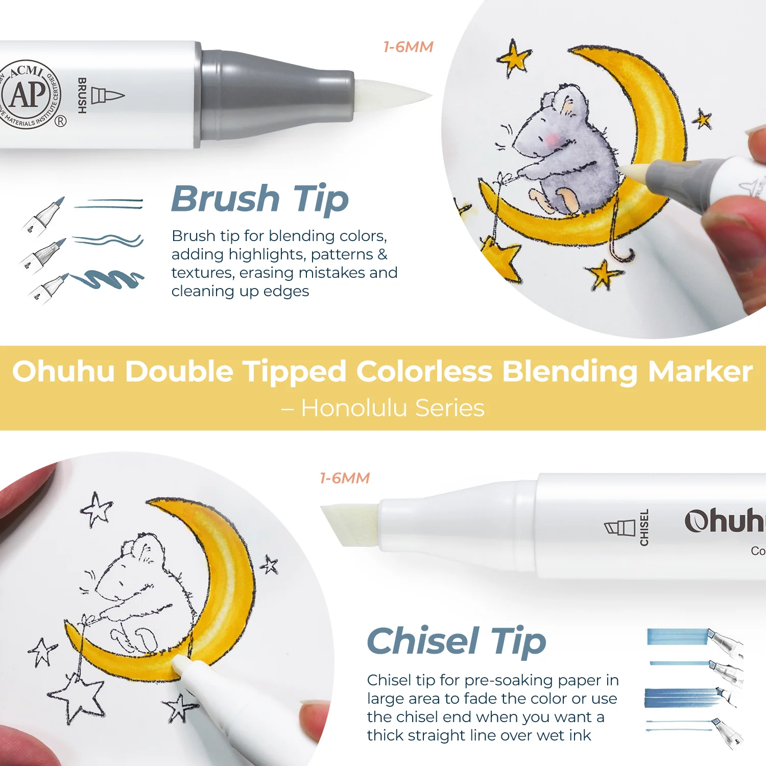 Ohuhu Honolulu Colorless Blender Marker - Pack of 6 (Canada Domestic Shipping) - Image 2