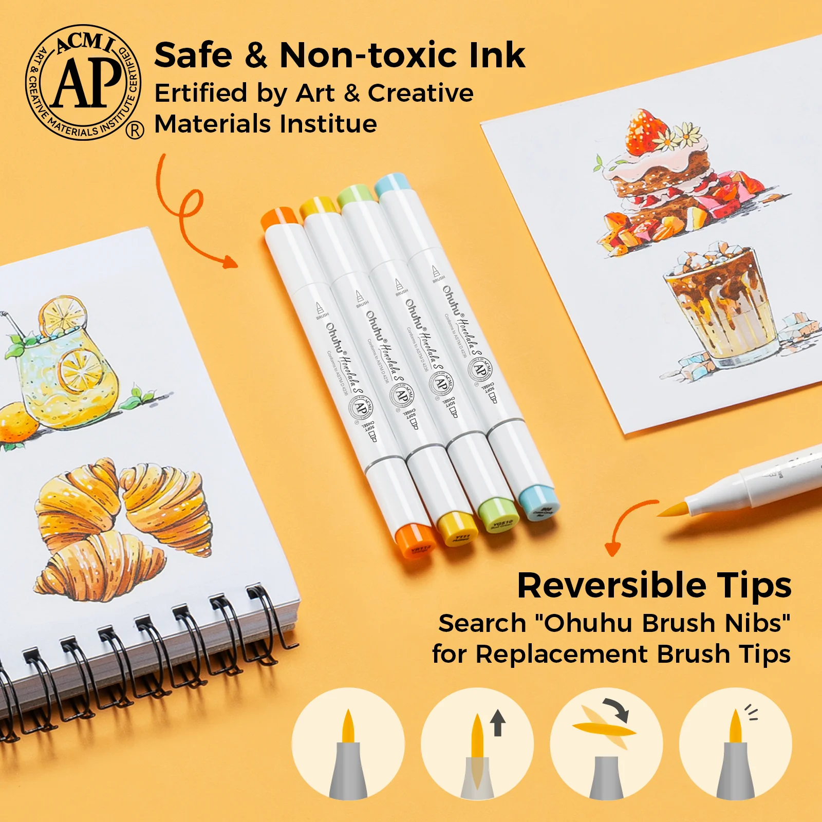 Ohuhu Honolulu S 48 Colors Dual Soft Tips Alcohol Art Markers, Brush & Soft Chisel - Image 3