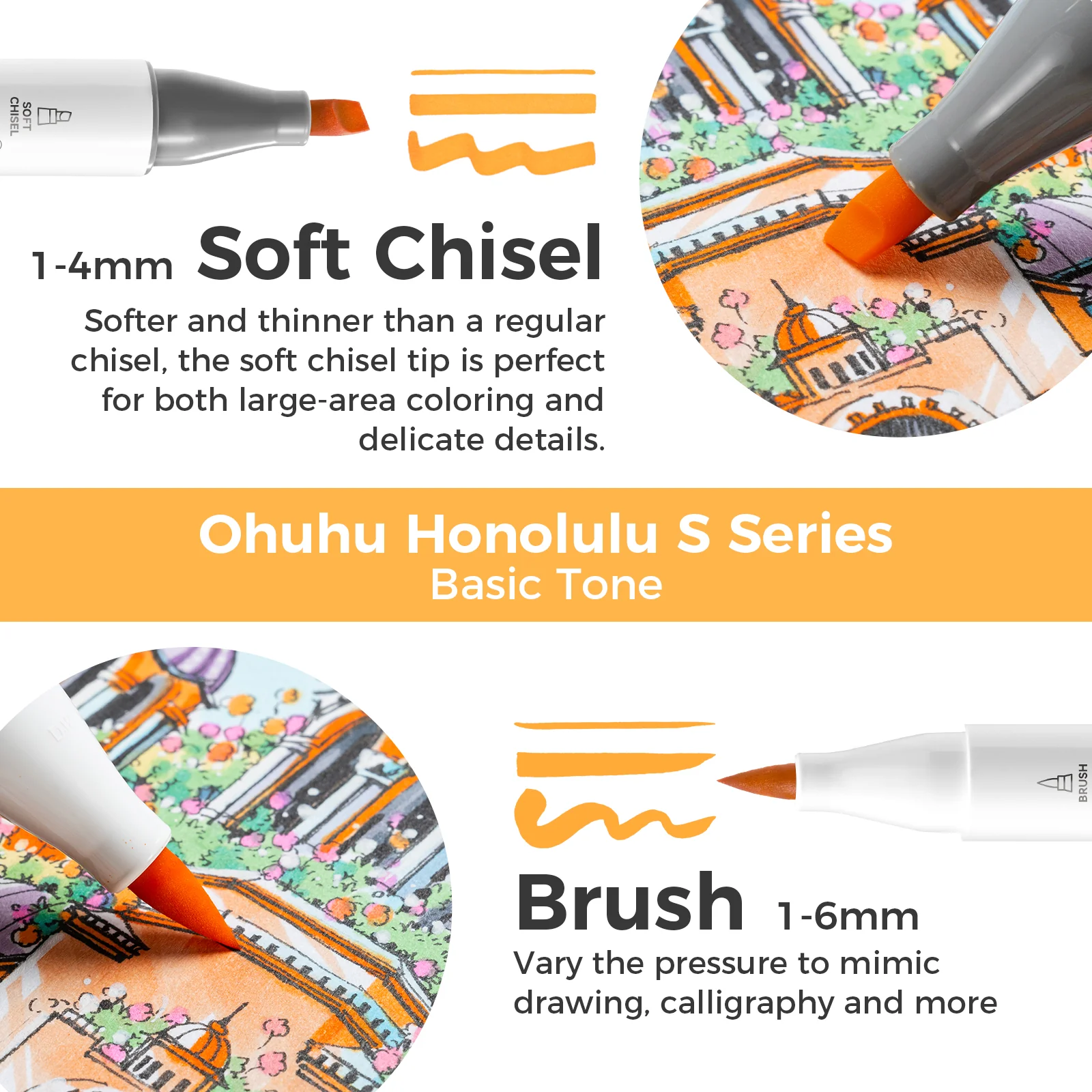 Ohuhu Honolulu S 48 Colors Dual Soft Tips Alcohol Art Markers, Brush & Soft Chisel - Image 4