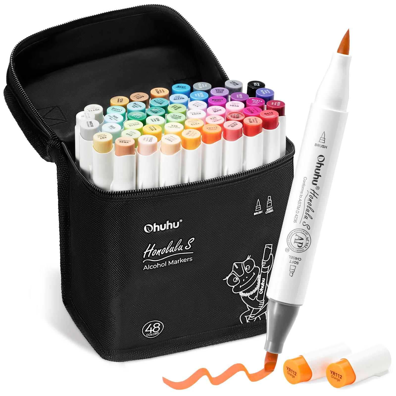 Ohuhu Honolulu S 48 Colors Dual Soft Tips Alcohol Art Markers, Brush & Soft Chisel - Image 9