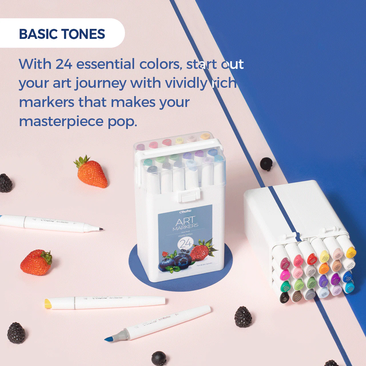 Ohuhu Kaala Slim Broad and Fine Dual Tips Alcohol Art Markers - 24 Basic Colors - Image 10