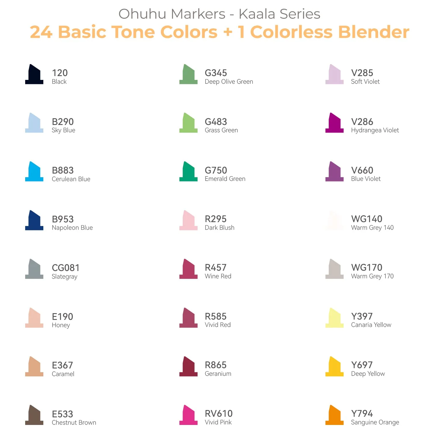 Ohuhu Kaala Slim Broad and Fine Dual Tips Alcohol Art Markers - 24 Basic Colors - Image 11
