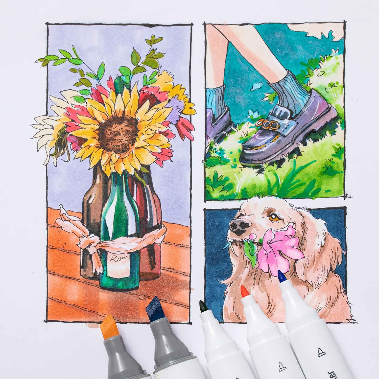 Ohuhu Kaala Slim Broad and Fine Dual Tips Alcohol Art Markers - 24 Basic Colors - Image 3