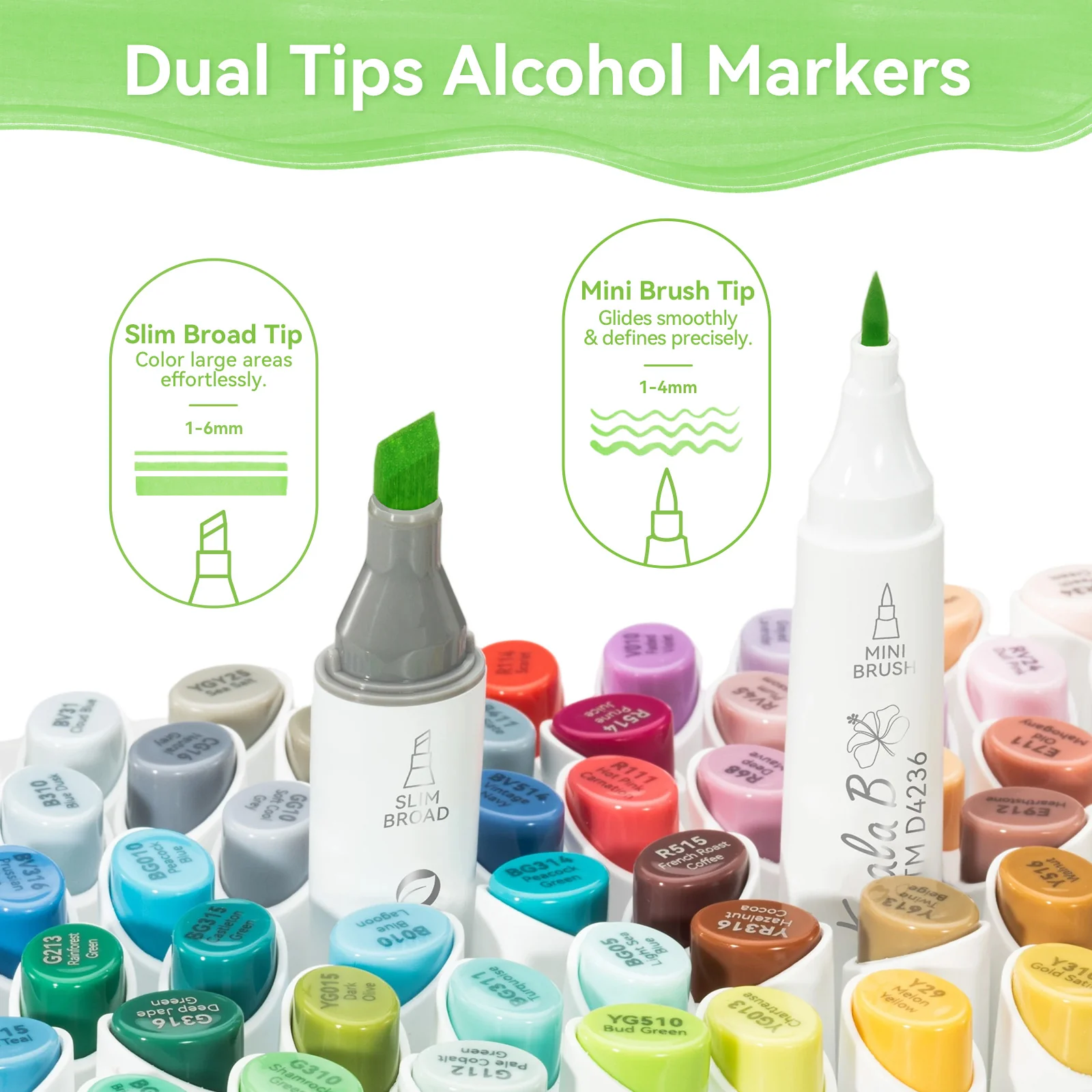 Ohuhu Kaala B Dual Tips Alcohol Art Markers, Slim Broad & Mini Brush - Image 11